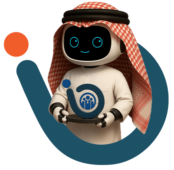 Robot holding Mazaya Board meeting management system logo