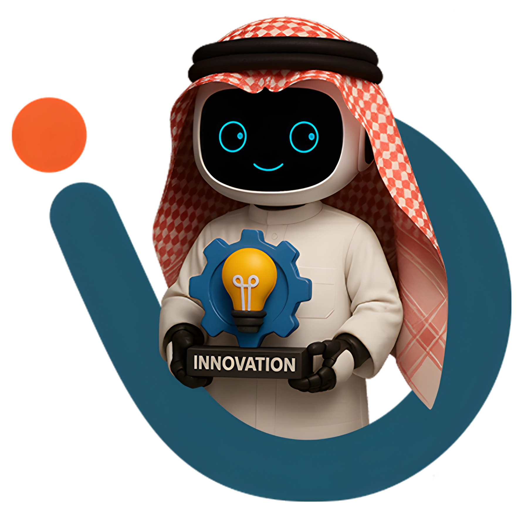 Mazaya Integrated Solutions logo with a Saudi robot holding a light bulb, symbolizing creative marketing ideas.